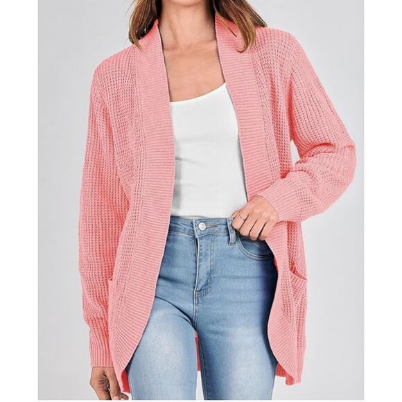 Cardigan Sweater Open Front Long Sleeve Loose Lightweight with Pockets LARGE - Picture 3 of 7